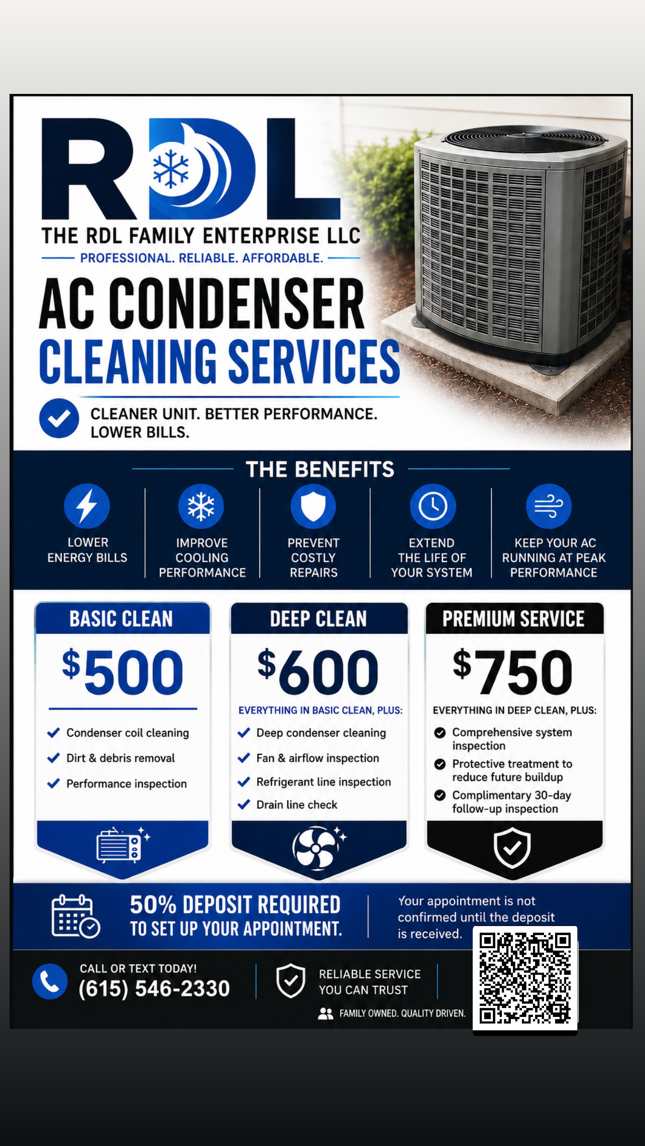 RDL AC condenser cleaning service flyer